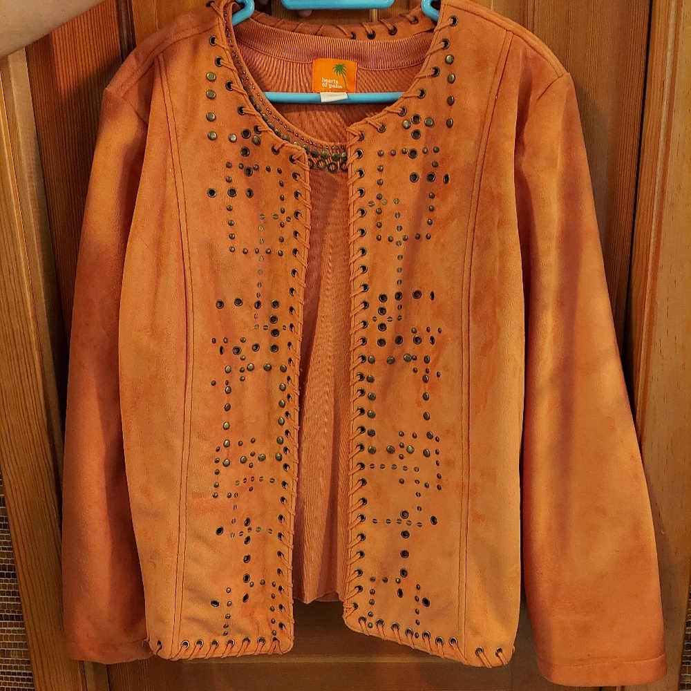 Hearts of palms ultra faux suede jacket top withbronze studs grommets design med